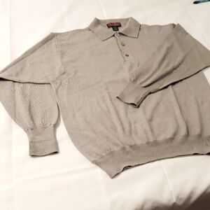 Jos. A. Bank 100% Fine Merino Wool Tan/Gray Made in Italy Sweater Size Large